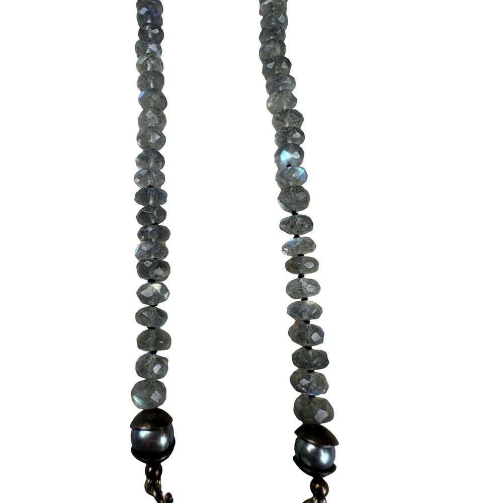 Artisan Labradorite Beaded Necklace Coin Pearl Druzy Pendant Boho - Picture 5 of 16